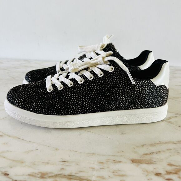 TORY BURCH Howell Court Black Ivory Spotted Haircalf Leather Sneakers - US 7.5 - Picture 5 of 9